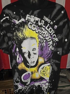 Black Graphic Short-Sleeve Tee with Yellow & Purple Pop Art Print